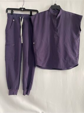 FIGS Purple Scrub Set XXS Rafaela oversized Top and XXS petite Jogger Pants